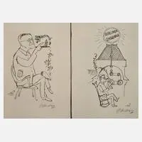 Herbert Sandberg, Paar Graphiken Bertolt Brecht, Federlitho auf leichtem Karton