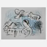 Marc Chagall, Dorfidyll, Farblithographie auf leichtem Karton