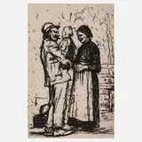 Prof. Käthe Kollwitz, "Begrüssung", Radierung auf leichtem Karton