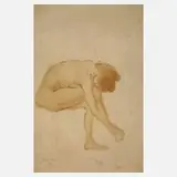 Théophile Steinlen, Sitzender Frauenakt, Radierung mit schönem Plattenton in hellen Brauntönen