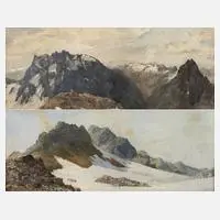 Josef Adolf Lang, Zwei Gebirgslandschaften, 1903, Aquarell über Bleistiftvorzeichnung auf Papier
