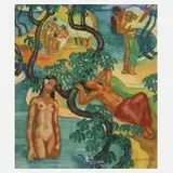 René Gaston-Lagorre, Südseeparadies, Aquarell auf Bütten