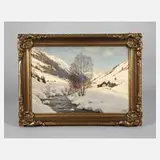 Carl Kessler, Verträumte alpine Winterpartie, Aquarell mit gekonnter Lichtführung über Blei auf Aquarellkarton