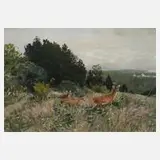 Prof. Christian Kröner, Rehe am Waldrand, Aquarell und Deckfarben auf Papier