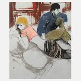Hanna Nagel, Ruhendes Paar, Tusche und Deckfarben auf blauem Papier