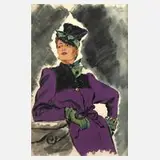 Irena von Rügen, Dame mit lila Kleid, Aquarell und Deckfarben über Blei auf Karton