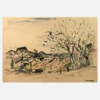 Prof. Albert Saverys, Mediterrane Dorfansicht, Aquarell auf Papier