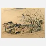 Prof. Albert Saverys, Mediterrane Dorfansicht, Aquarell auf Papier