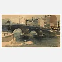 Friedrich Dietsch, Elsterbrücke Plauen, Aquarell auf Karton