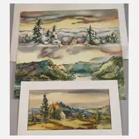 Johannes Dinter, Drei Landschaftsdarstellungen, Aquarelle und Tusche auf Aquarellkarton