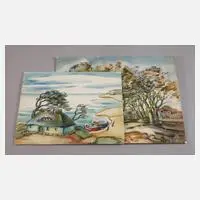 Johannes Dinter, Zwei Landschaftsdarstellungen, Aquarelle und Tusche auf Aquarellkarton