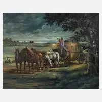 Klaus Frister, Postillion vor Nachtlandschaft, Öl auf Hartfaserplatte