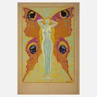 Walther Gasch, Schmetterlingsfrau, 1924, Gouache auf kräftigem Papier
