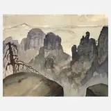 Käthe Mickwausch, Partie in der Sächsische Schweiz, Aquarell auf leichtem Karton