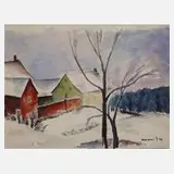 Albert Hennig, Gehöft im Winter, 1907, Aquarell auf leichtem Karton