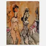 Albert Hennig, Zwei Damenakte, Aquarell über Monotypie auf Papier