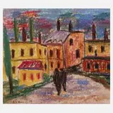 Albert Hennig, Abend in Altschedewitz, Pastellmalerei auf Papier in prächtiger Farbigkeit