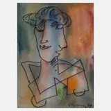 Albert Hennig, Janusköpfige Frau, Aquarell auf leichtem Karton