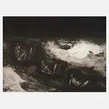 Michael Morgner, "Hockende am Strand", Radierung mit Aquatinta auf Büttenkarton