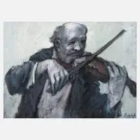 Prof. Siegfried Ratzlaff, "Alternder Kaffeehausgeiger", Acryl und Öl auf Leinwand