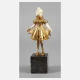 Hans Keck, Chryselephantin Pierrette + Papiere im Expertisenordner, Bronze