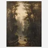 H. Elliot, Waldlandschaft mit Hirsch, Öl auf Leinwand