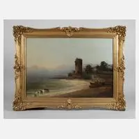 Bernhard Peters, Küste mit Wachturm, 1842, Öl auf Leinwand