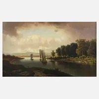 Anton Pick, Boote auf dem Fluss, 1878, Öl auf Leinwand