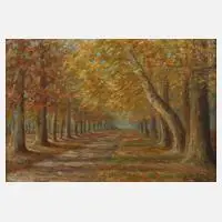 Herbstliche Baumallee by E. Schlicht, Öl auf Leinwand, sold Feb 2024