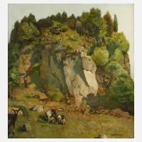 "Kalkfelsen in Oberfranken" by August Achtenhagen, Öl auf Leinwand, sold Feb 2024