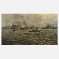 Marinus De Jongere, Industriehafenansicht, Öl auf Leinwand