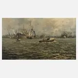 Marinus De Jongere, Industriehafenansicht, Öl auf Leinwand