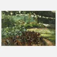 Gartenstück by Themistokles von Eckenbrecher, Öl auf Karton, sold Feb 2024