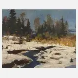 Adolf Hasenkamp, Winterlandlandschaft, Öl auf Pressspanplatte