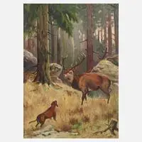 Heinke, Begegnung im Wald, Öl auf Malplatte