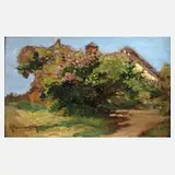 Der Fliederbusch by Mariska (auch: Marie) Klammer, Öl auf Holz, sold Feb 2024