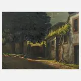 Heinrich Koch, Dorfstraße mit Kastanien, Öl auf leinenkaschierter Pappe