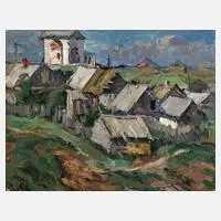 Alexej Panow, Das Dorf Pristanoje, Öl auf Malkarton