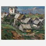 Alexej Panow, Das Dorf Pristanoje, Öl auf Malkarton