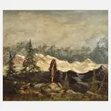 Otto Eduard Pippel, Marterl im Gebirge, Öl auf Hartfaserplatte