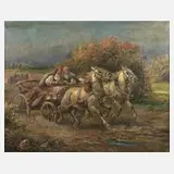 Gustav Prucha, Sommerliche Kutschfahrt, Öl auf Leinwand