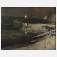 Bernhard Schröter, "Winterabend am Wasser", Öl auf Leinwand