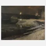 Bernhard Schröter, "Winterabend am Wasser", Öl auf Leinwand