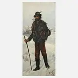 S. Teleky, Wandersmann im Schnee, Öl auf Leinwand