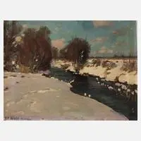 Paul Johann Walch, Winter am Bach, Öl auf Karton