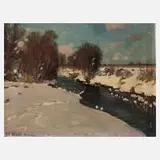 Paul Johann Walch, Winter am Bach, Öl auf Karton