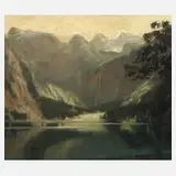 Louis Wöhner, Alpensee mit Wasserfall, Öl auf Leinwand und wohl auf Karton kaschiert