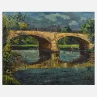 Alexander Wolfgang, Brücke mit Spaziergängern, Öl auf Leinwand