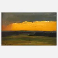 Anton Zwengauer, Münchner Landschaft bei Sonnenuntergang, Öl auf Malkarton
