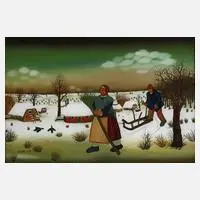 S. Cubela, Ein Wintertag, Öl auf Glas